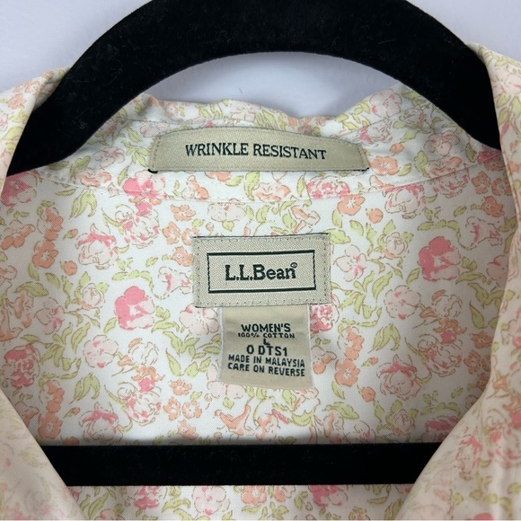 LL Bean Cream and Pink Floral Casual Button Down Shirt Size Large - Picture 3 of 10